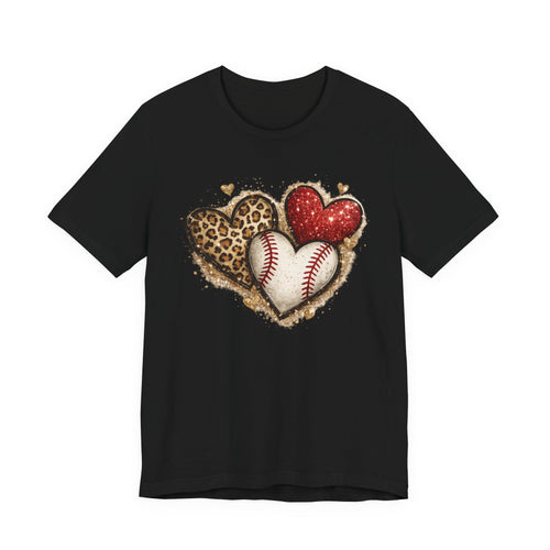 Baseball Heart Graphic Tee — Leopard & Red Heart Sports T‑Shirt