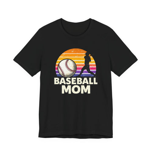 Baseball Mom T-Shirt — Retro Sunset Baseball Tee for Proud Moms